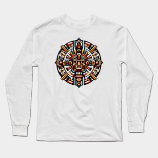 Aztec Deity Mandala: Geometric Tribal Artwork Long Sleeve T-Shirt